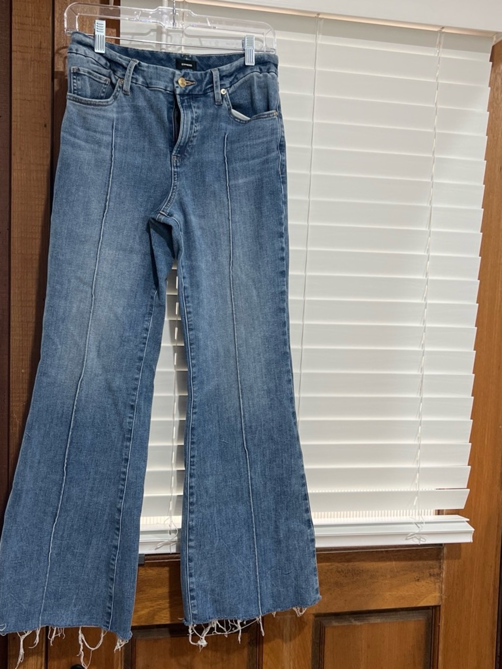 Express Blue Wide-Leg Seam-Front Jeans